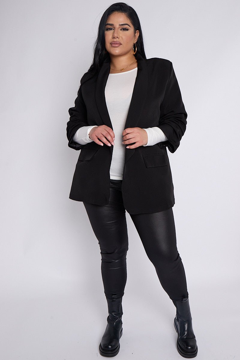 Women Bailey Plus Size Black Ruffle Sleeve Blazer PinkPie – Pinkpie