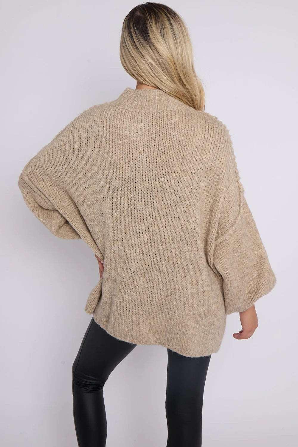 Calista Button Detail Bubble Sleeve Jumper - Pinkpie