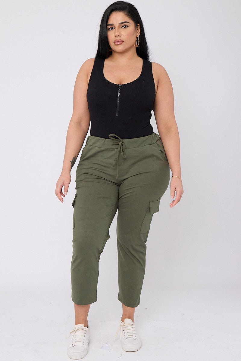 Kai PLUS SIZE Drawstring Waist Cargo Style Trousers With Pockets - Pinkpie