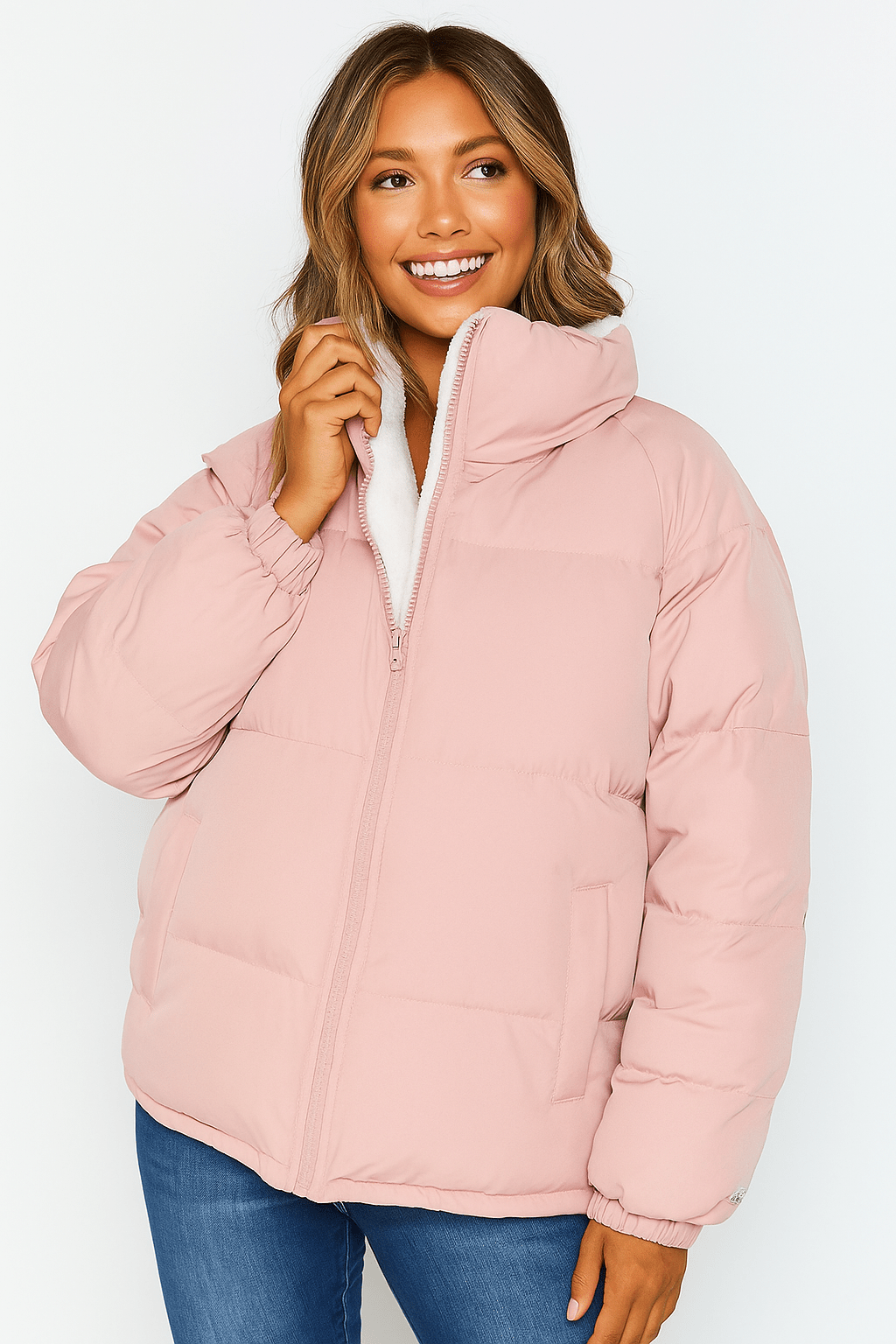 PLUS SIZE Jeanie Puffer Jacket With Pockets - Pinkpie