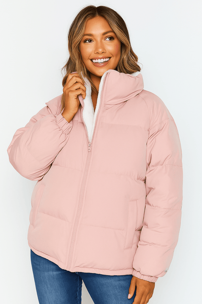 PLUS SIZE Jeanie Puffer Jacket With Pockets - Pinkpie
