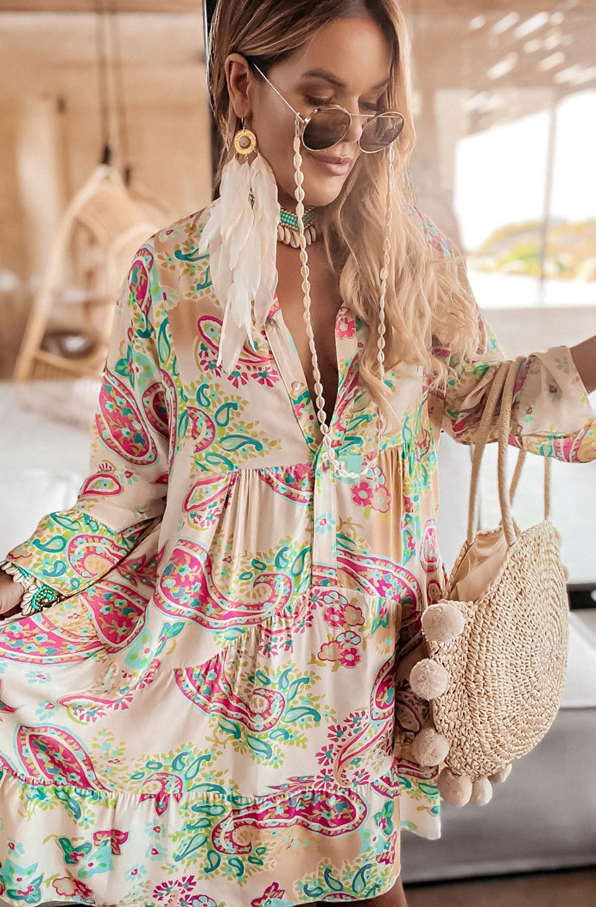 Sena Oversized Abstract Tunic Dress - Pinkpie